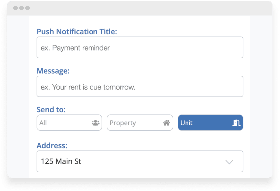 send in-app notifications to tenants by unit or property